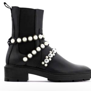 ZARA Pearl Strappy Leather Ankle Boots NEW 7.5 38